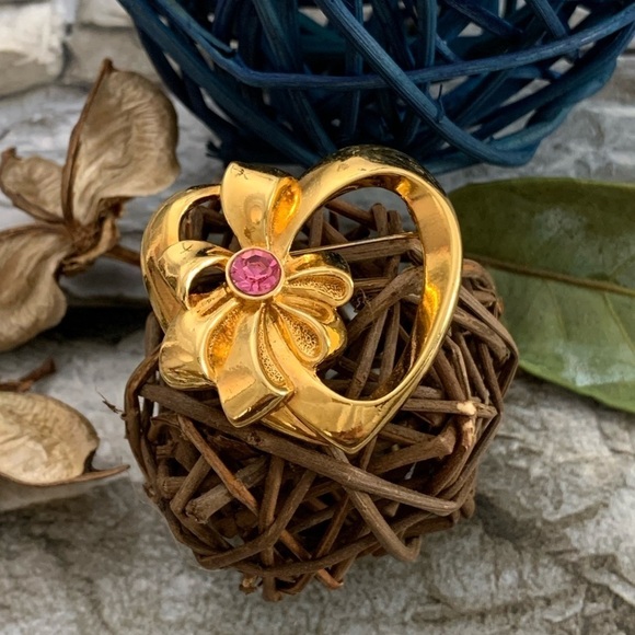 Vintage 1992 Avon October Simulated Pink Tourmaline Birthstone Heart Brooch Pin - Picture 5 of 5